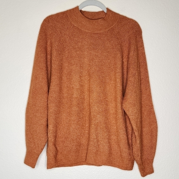 Gap Pumpkin Orange Waffle-Stitch Mockneck Sweater M - Picture 2 of 6
